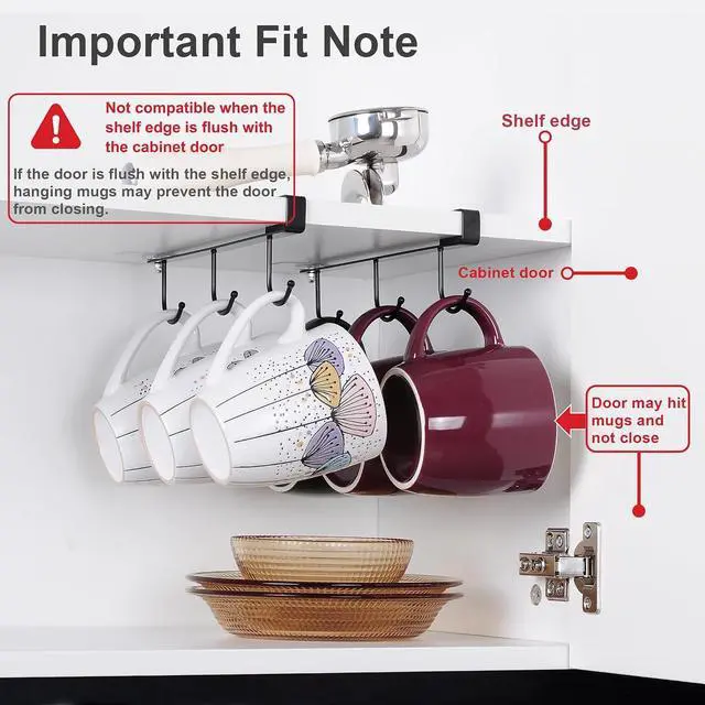 Alt view image 7 of 7 - Coffee Mug Holder Under Cabinet Only Fits Shelves up to 3/4" Thick, Clip-On Coffee Cup Holder Pack of 3, No Drilling Free Damage
