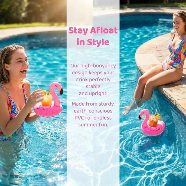Alt view image 4 of 6 - Inflatable Floating Flamingo Drink Holder 12 Pack Swimming Pool Float Coasters Coke Cup Holder for Beverage Cans Cups & Bottles - Fun Kid & Adult Pool Party