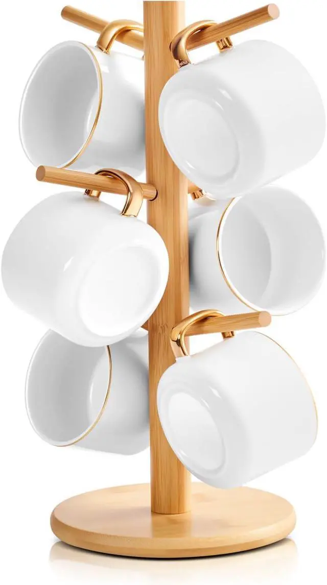 Main image of Bamboo Mug Tree for Counter, 6 Hooks Detachable Coffee Mug Holder, Decorative Mug Racks for Coffee Bar Organizer