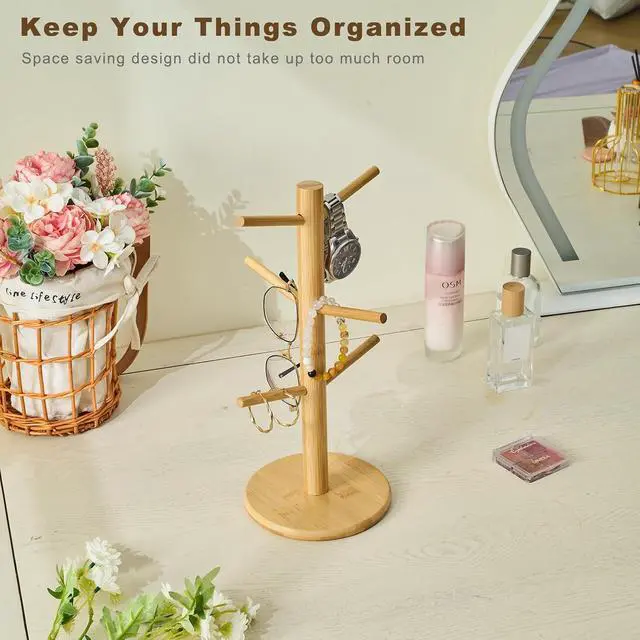 Alt view image 5 of 7 - Bamboo Mug Tree for Counter, 6 Hooks Detachable Coffee Mug Holder, Decorative Mug Racks for Coffee Bar Organizer