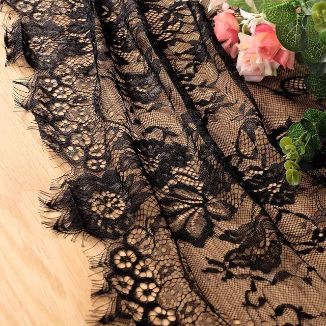 Alt view image 2 of 7 - Black Lace Tablecloth 60 × 120 Inch for Rustic Boho Wedding Bridal Shower Party Decoration, Classy Rectangle Overlay Long Vintage Embroidered Reception Table Cloth Decor