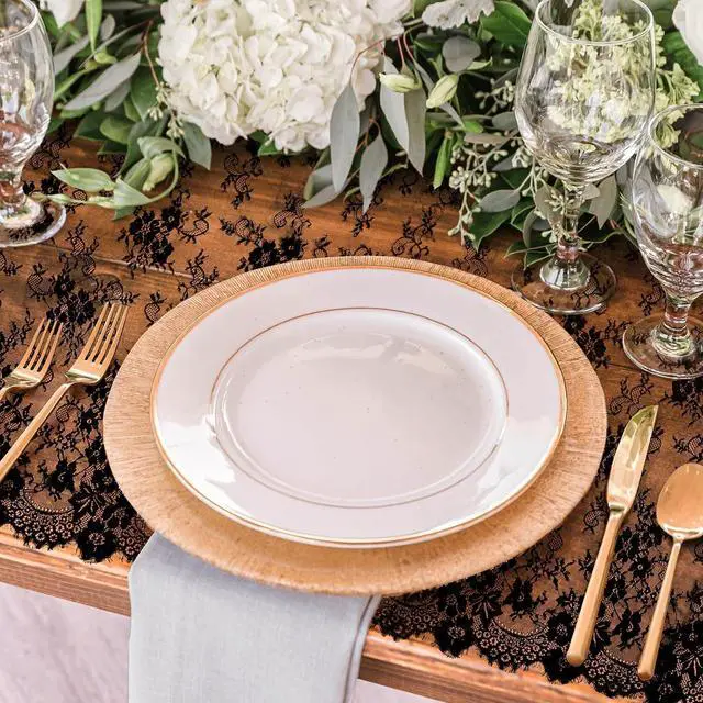 Alt view image 4 of 7 - Black Lace Tablecloth 60 × 120 Inch for Rustic Boho Wedding Bridal Shower Party Decoration, Classy Rectangle Overlay Long Vintage Embroidered Reception Table Cloth Decor