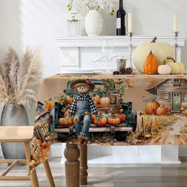 Alt view image 2 of 7 - Fall Tablecloth 60x84 Inch Rectangle - Scarecrow Fall Decor