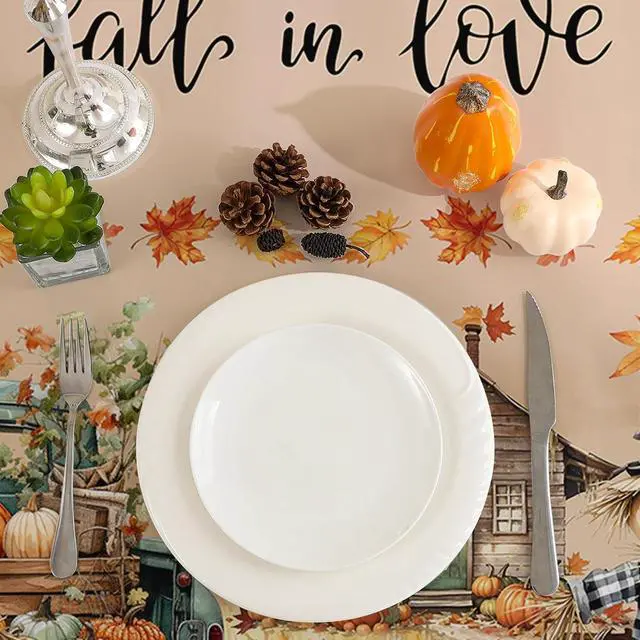 Alt view image 3 of 7 - Fall Tablecloth 60x84 Inch Rectangle - Scarecrow Fall Decor