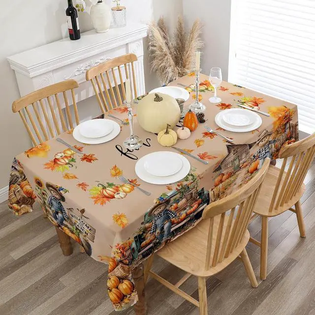 Alt view image 4 of 7 - Fall Tablecloth 60x84 Inch Rectangle - Scarecrow Fall Decor