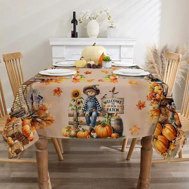 Alt view image 7 of 7 - Fall Tablecloth 60x84 Inch Rectangle - Scarecrow Fall Decor