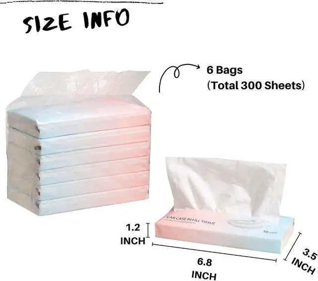 Alt view image 2 of 7 - Car Tissue Refills 300 Sheets Facial Tissues Refills for Car Visor Tissue Holder, Travel Tissue Tubes Box Container Perfect Fit for Car Cup Holder