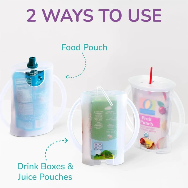 Alt view image 5 of 7 - Squeeze Proof Food Pouch Holder for Toddlers, Babies, Kids, Mess Free No Squeeze Juice Box Drink and Applesauce Snack Holder with Easy Grip Handles and Lid