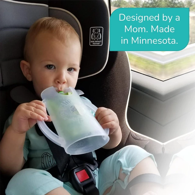 Alt view image 6 of 7 - Squeeze Proof Food Pouch Holder for Toddlers, Babies, Kids, Mess Free No Squeeze Juice Box Drink and Applesauce Snack Holder with Easy Grip Handles and Lid