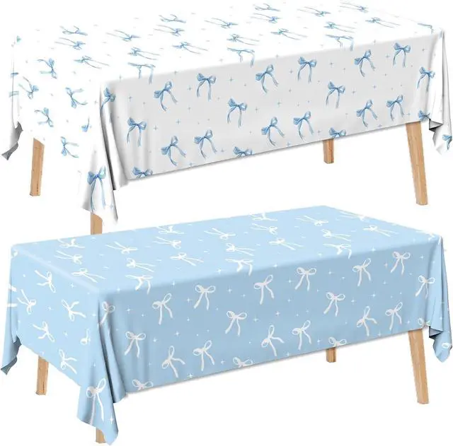 Main image of 2Pcs Blue Bow Tablecloth,Coquette Birthday Decorations Bow Theme Plastic Table Cover Blue Bow Rectangle Tablecloth for Girls Women Bachelorette Baby Shower Party Decor