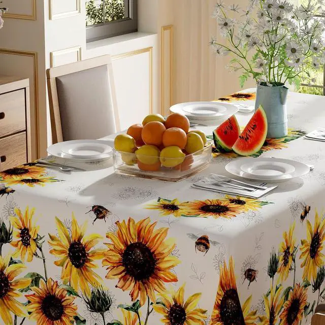 Alt view image 3 of 5 - Summer Sunflower Bees Rectangle Tablecloth Decorations 60x84 Inch