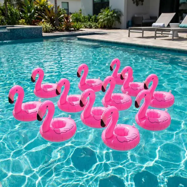 Alt view image 2 of 6 - Inflatable Floating Flamingo Drink Holder 12 Pack Swimming Pool Float Coasters Coke Cup Holder for Beverage Cans Cups & Bottles - Fun Kid & Adult Pool Party