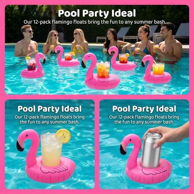 Alt view image 6 of 6 - Inflatable Floating Flamingo Drink Holder 12 Pack Swimming Pool Float Coasters Coke Cup Holder for Beverage Cans Cups & Bottles - Fun Kid & Adult Pool Party
