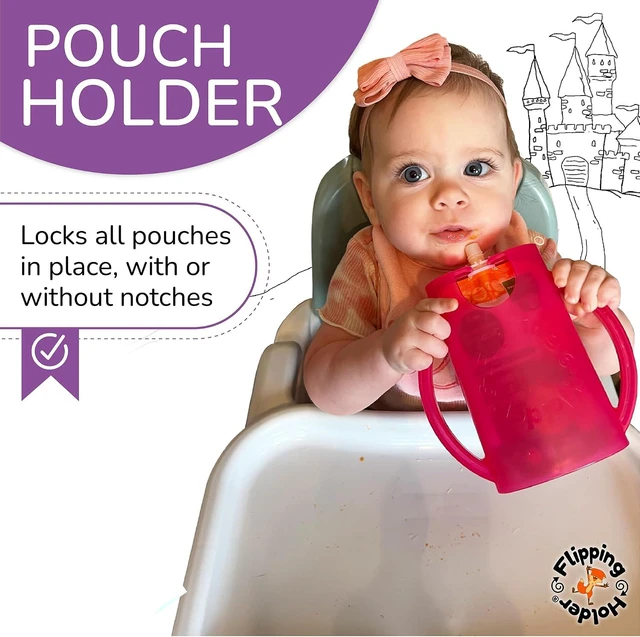 Alt view image 2 of 7 - Squeeze Proof Food Pouch Holder for Toddlers, Babies, Kids, Mess Free No Squeeze Juice Box Drink and Applesauce Snack Holder with Easy Grip Handles and Lid