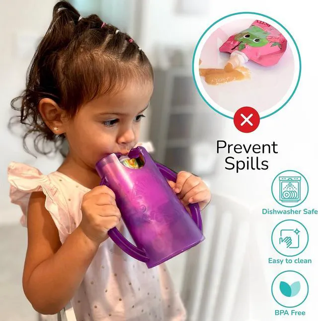Alt view image 3 of 7 - Squeeze Proof Food Pouch Holder for Toddlers, Babies, Kids, Mess Free No Squeeze Juice Box Drink and Applesauce Snack Holder with Easy Grip Handles and Lid