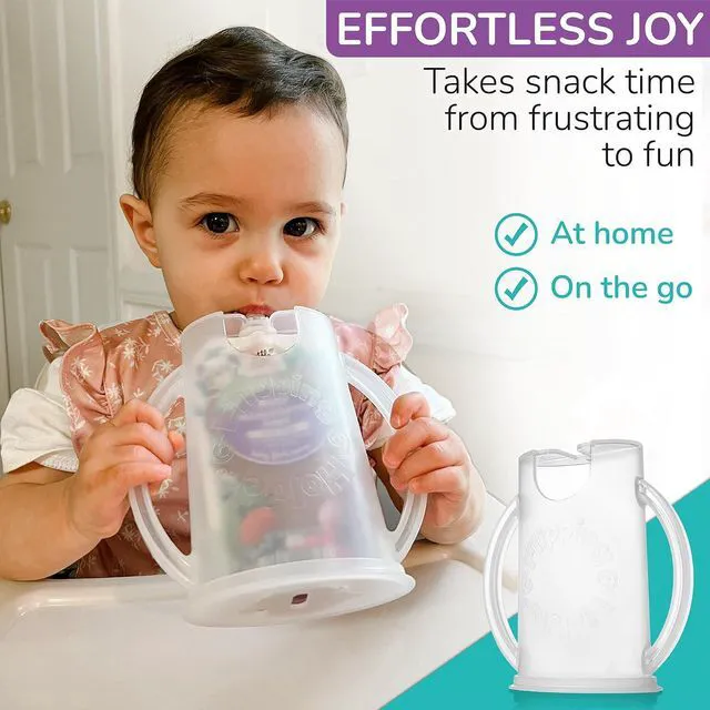 Alt view image 4 of 7 - Squeeze Proof Food Pouch Holder for Toddlers, Babies, Kids, Mess Free No Squeeze Juice Box Drink and Applesauce Snack Holder with Easy Grip Handles and Lid