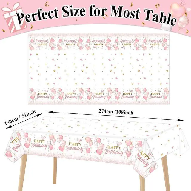 Alt view image 2 of 6 - 3 Pieces Pink Rose Gold Tablecloth for Rose Gold Birthday Decoration Plastic Disposable Party Table Covers for Rectangle Tables Girl Women Parties Happy Birthday Wedding Party Favors, 54 x 108 Inches