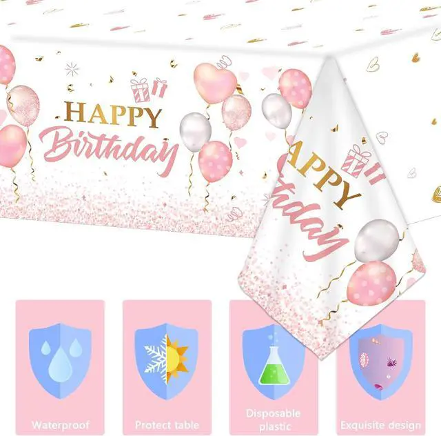 Alt view image 3 of 6 - 3 Pieces Pink Rose Gold Tablecloth for Rose Gold Birthday Decoration Plastic Disposable Party Table Covers for Rectangle Tables Girl Women Parties Happy Birthday Wedding Party Favors, 54 x 108 Inches