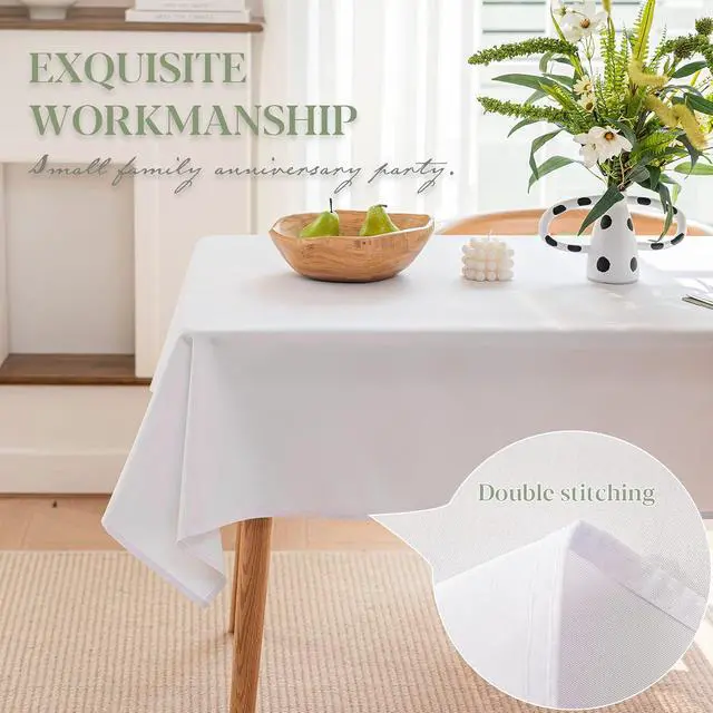 Alt view image 3 of 7 - Table Cloth White 60x84 Inch Tablecloth for 6 Foot Rectangle Tables Outdoor Washable Wrinkle Free and Spillproof Polyester Tablecloth for Festival Camping Picnic Party Cover