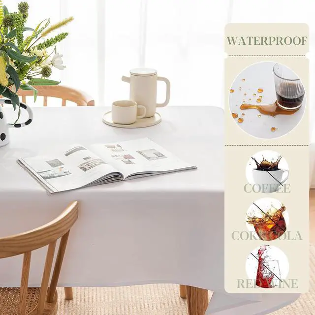 Alt view image 4 of 7 - Table Cloth White 60x84 Inch Tablecloth for 6 Foot Rectangle Tables Outdoor Washable Wrinkle Free and Spillproof Polyester Tablecloth for Festival Camping Picnic Party Cover