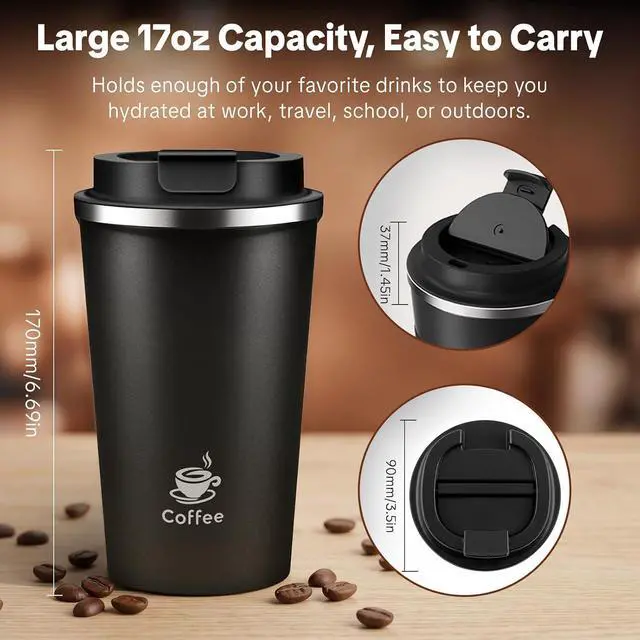 Alt view image 2 of 7 - 17oz Travel Coffee Mug ,Leakproof Vacuum Coffee Cup Insulated Tumbler