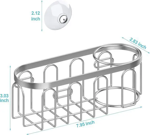 Alt view image 2 of 7 - 2-in-1 Sponge Holder for Kitchen Sink, Sink Caddy Kitchen Sink Organizer with 3 Suction Cups, No Drill Rustproof Sink Sponge Holder for Dish Brush, Soap & Sponge (Silver)