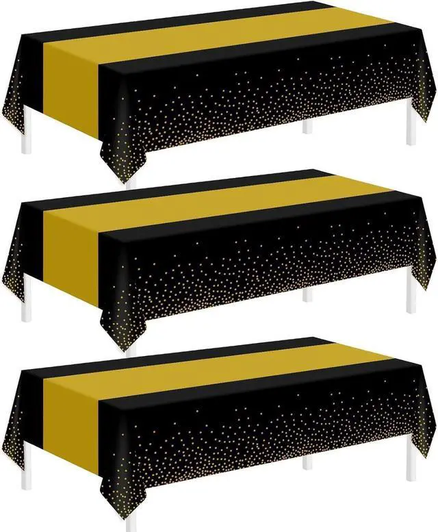 Main image of 3 Pack Black and Gold Tablecloths for New Years Eve Party Supplies