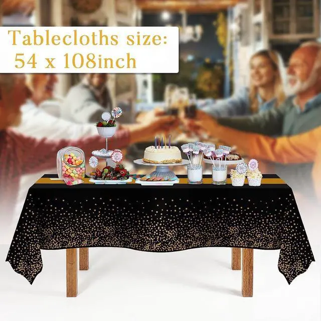 Alt view image 2 of 7 - 3 Pack Black and Gold Tablecloths for New Years Eve Party Supplies