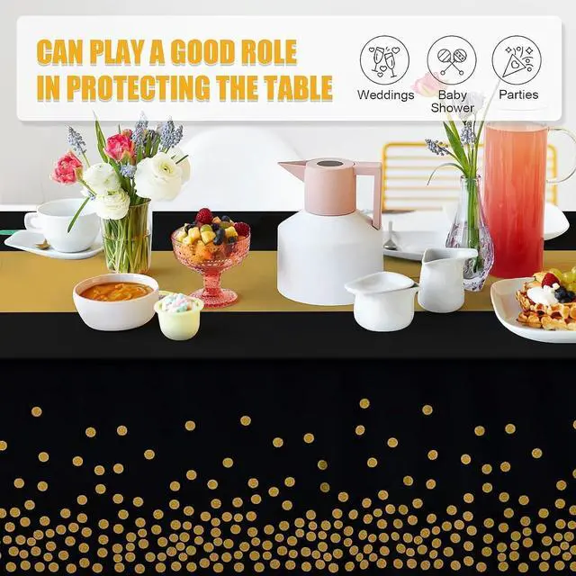 Alt view image 3 of 7 - 3 Pack Black and Gold Tablecloths for New Years Eve Party Supplies