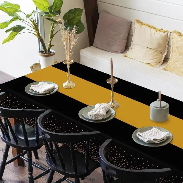 Alt view image 4 of 7 - 3 Pack Black and Gold Tablecloths for New Years Eve Party Supplies