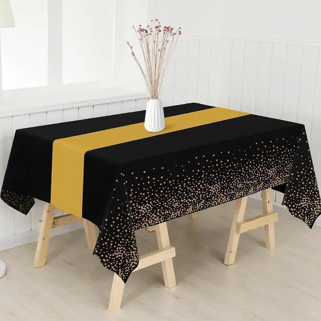 Alt view image 7 of 7 - 3 Pack Black and Gold Tablecloths for New Years Eve Party Supplies