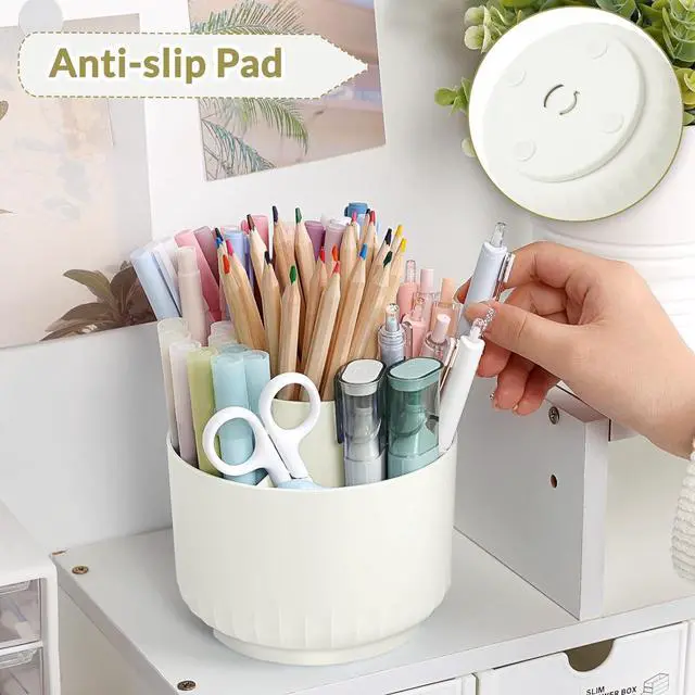 Alt view image 3 of 7 - 360 Degree Rotating Desk Organizer, Small Dual-Purpose Pencil Pen Holder for Desk, Rotating Pencil Cup with 5 Slots, Office Supplies, Desk Decor for Office, School, Home