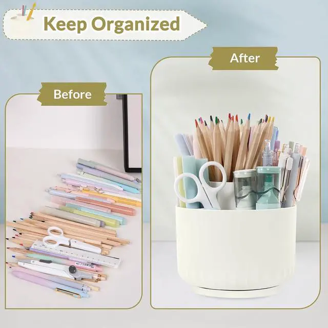 Alt view image 5 of 7 - 360 Degree Rotating Desk Organizer, Small Dual-Purpose Pencil Pen Holder for Desk, Rotating Pencil Cup with 5 Slots, Office Supplies, Desk Decor for Office, School, Home