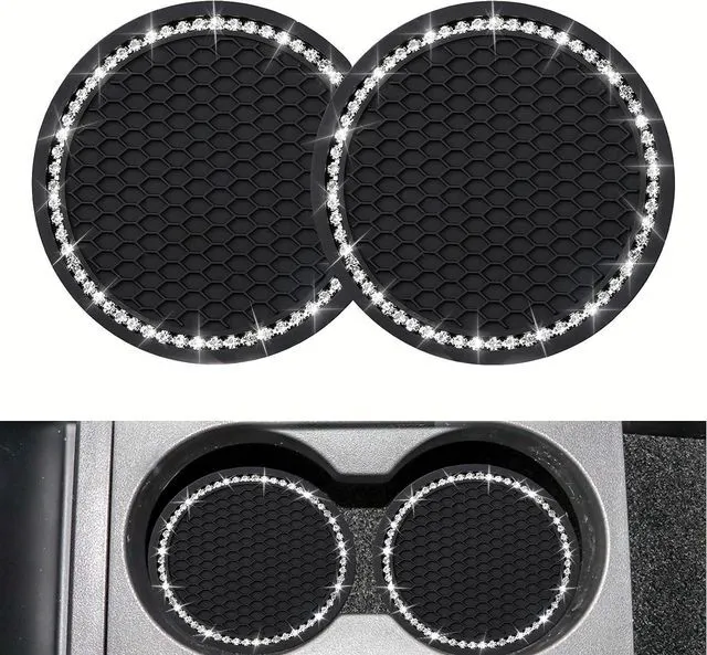 Main image of yousheng 2PCS Bling Car Cup Coaster, Universal Vehicle Bling Holder Insert,2.75 inch Rhinestone Anti Slip Silicone Insert,Suitable for Most Car Interior,Best Gift Car Bling for Women, Black, 2 Pack