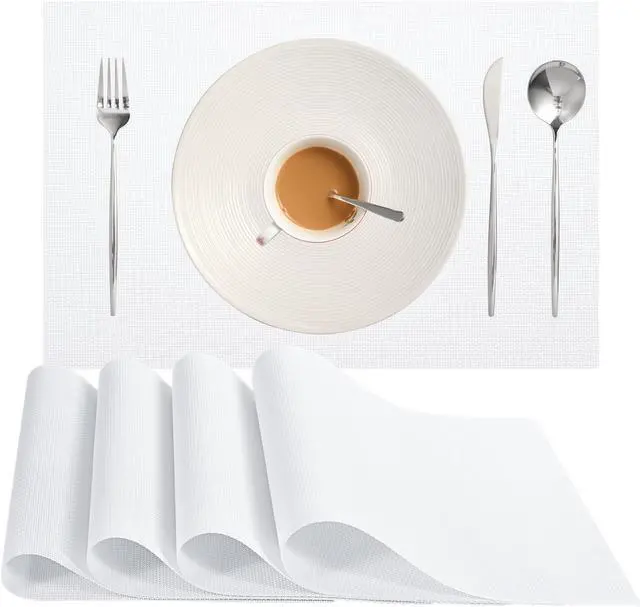 Main image of White Placemats Set of 4 Woven PVC 18"x12" for Indoor Outdoor Usage