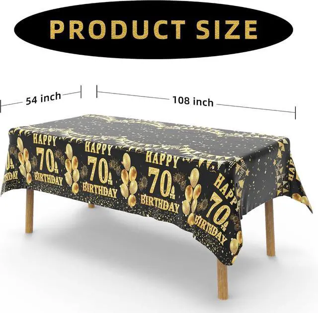 Alt view image 2 of 6 - 3 Pack 70th Birthday Tablecloth, Black and Gold Happy 70th Birthday Decorations, Disposable Plastic Rectangular Table Cover Party Supplies for Men Women