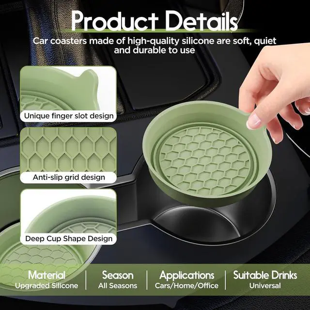 Alt view image 6 of 7 - 2-Pack Car Cup Coaster Silicone Spill-Proof Cup Holder Inserts