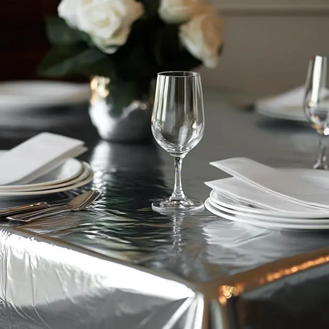 Alt view image 3 of 6 - Silver Foil Table Cover 3pcs 54 X 108 Inch Rectangle Tablecloth