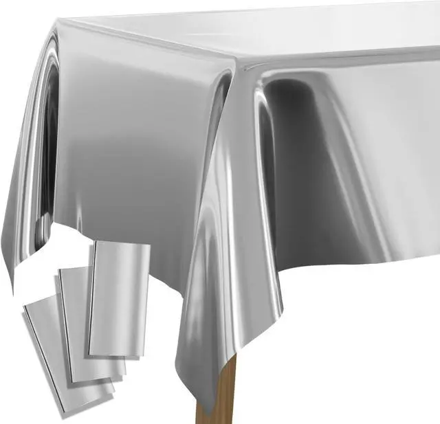 Main image of Silver Foil Table Cover 3pcs 54 X 108 Inch Rectangle Tablecloth