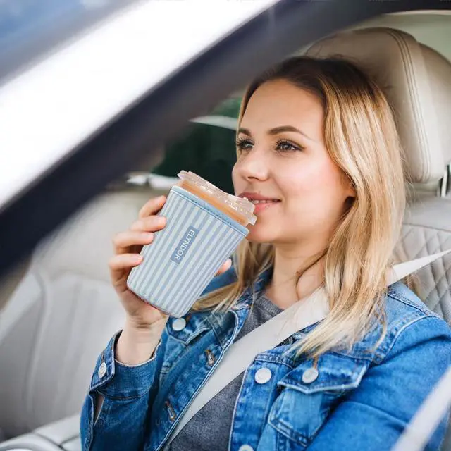 Alt view image 4 of 7 - Reusable Insulated Sleeve for Iced Coffee Cup, 3-Pack Coffee Neoprene Drink Sleeve for Cold & Hot Drinks, Beverage Holder for Iced Coffee (Blue Stripes)