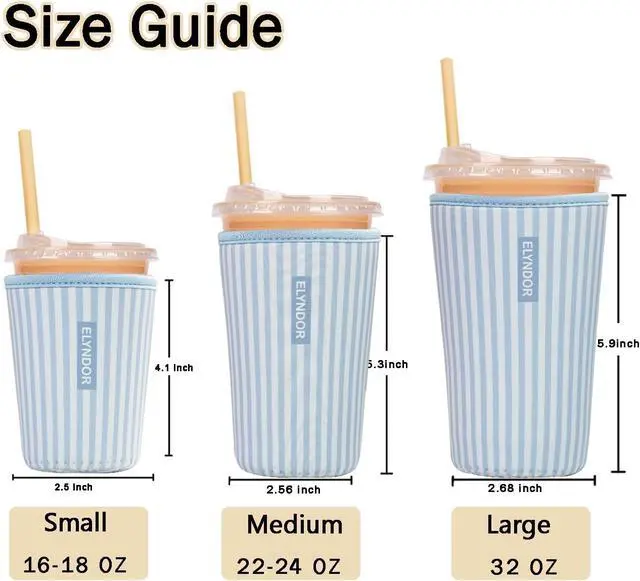 Alt view image 5 of 7 - Reusable Insulated Sleeve for Iced Coffee Cup, 3-Pack Coffee Neoprene Drink Sleeve for Cold & Hot Drinks, Beverage Holder for Iced Coffee (Blue Stripes)