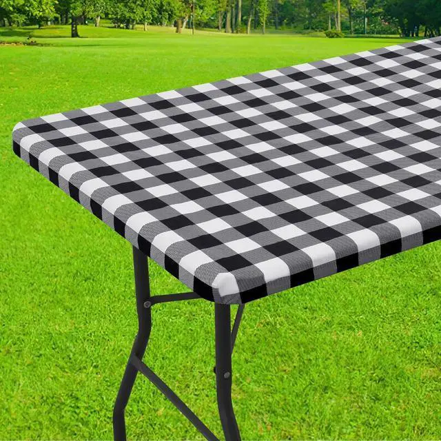 Main image of 6 Foot Picnic Table Cloth, Flannel Backed Fitted Vinyl tablecloths