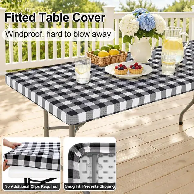 Alt view image 3 of 7 - 6 Foot Picnic Table Cloth, Flannel Backed Fitted Vinyl tablecloths