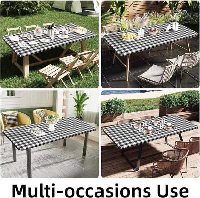 Alt view image 7 of 7 - 6 Foot Picnic Table Cloth, Flannel Backed Fitted Vinyl tablecloths