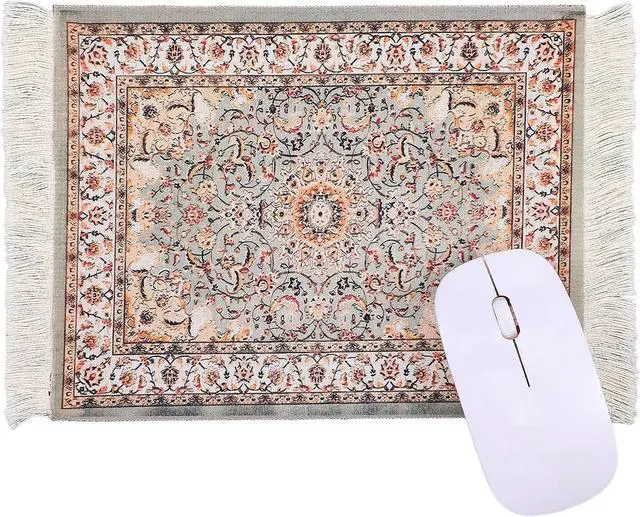 Main image of Persian Rug Mouse Pad - Vintage Bohemian Carpet Style Desk Mat with Fringed Edges, Non-Slip Rubber Base, Aesthetic Table Decor for Home & Office