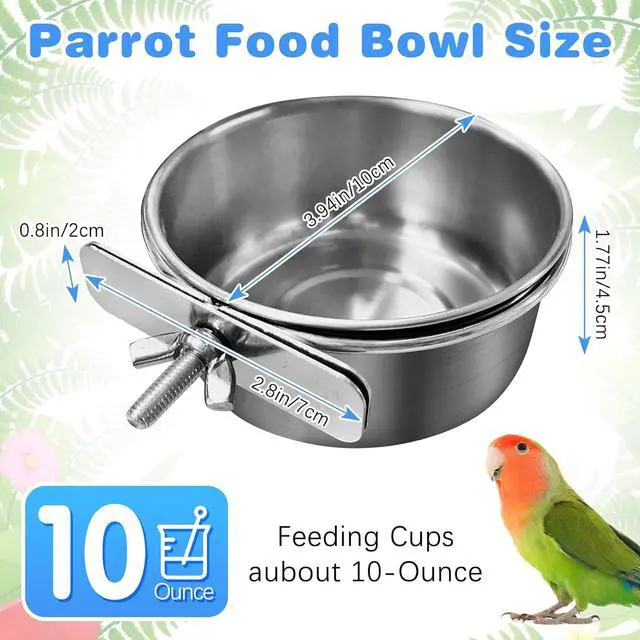 Alt view image 2 of 7 - Bird Feeding Dish Cups Parrot Food Bowl Clamp Holder Coop Cup, 2PCS Bird Cage Water Bowl for Parakeet African Greys Conure Cockatiels Lovebird Budgie Chinchilla