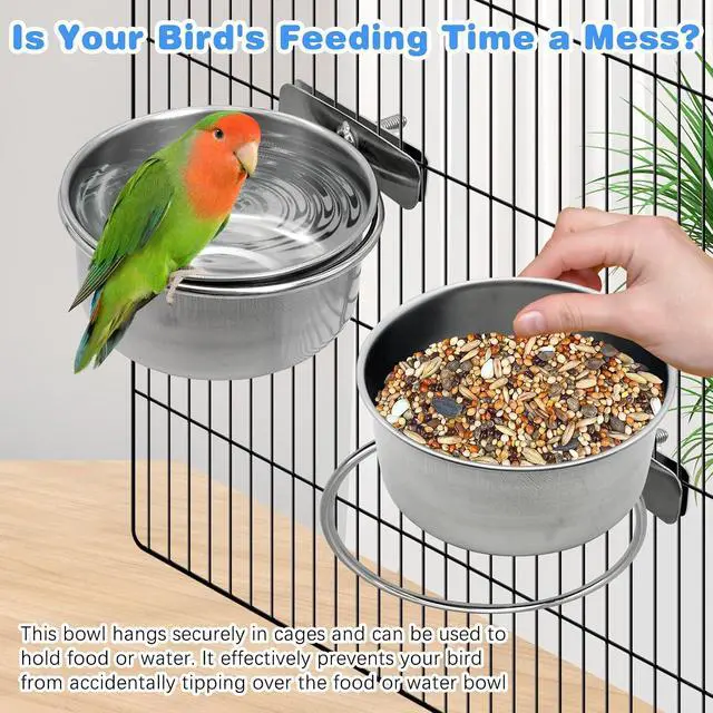 Alt view image 4 of 7 - Bird Feeding Dish Cups Parrot Food Bowl Clamp Holder Coop Cup, 2PCS Bird Cage Water Bowl for Parakeet African Greys Conure Cockatiels Lovebird Budgie Chinchilla