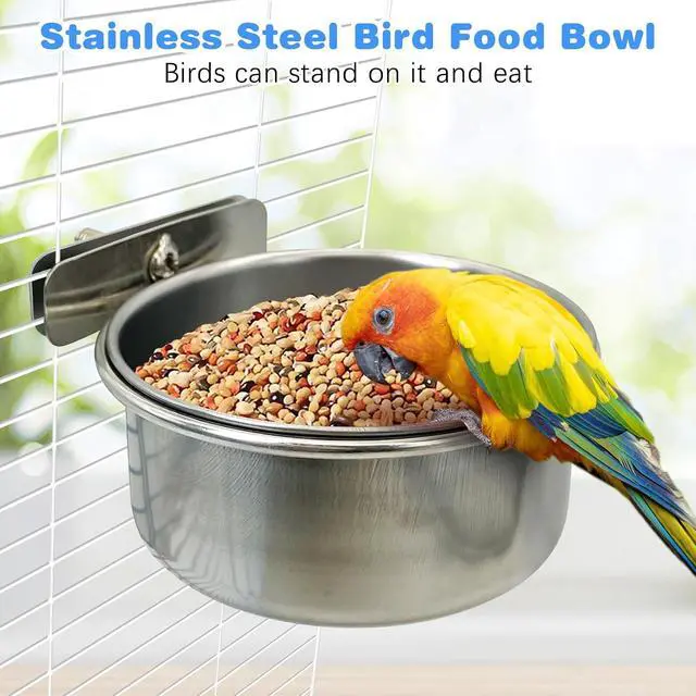 Alt view image 5 of 7 - Bird Feeding Dish Cups Parrot Food Bowl Clamp Holder Coop Cup, 2PCS Bird Cage Water Bowl for Parakeet African Greys Conure Cockatiels Lovebird Budgie Chinchilla