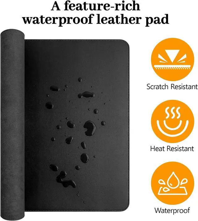 Alt view image 5 of 7 - Black Leather Desk Pad Large Mouse Pad, 31.5"x15.7"