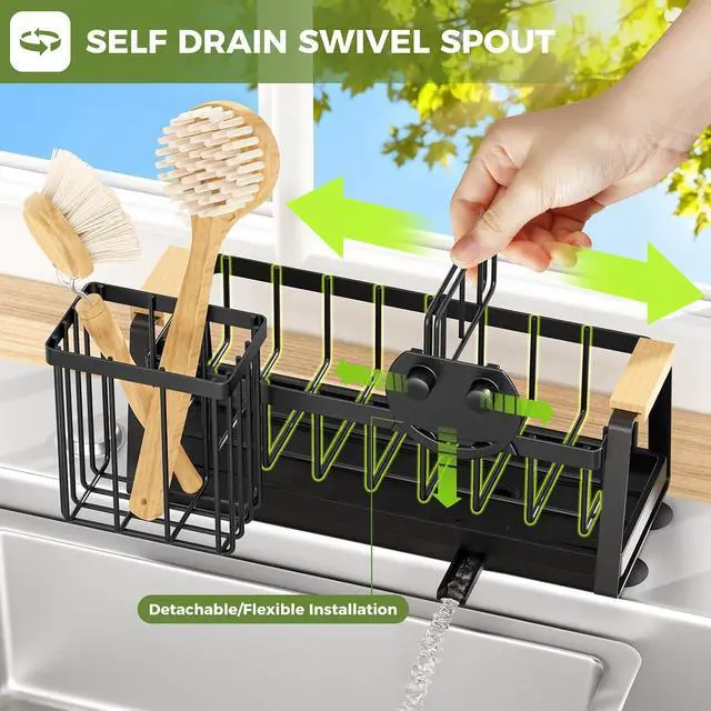 Alt view image 6 of 6 - Sponge Holder for Kitchen Sink, Sink Caddy Organizer with Dish Brush Holder, Sink Organizer Rack with Suction Cups, Smiley Face Sponge Caddy Self Drain for Soap Dispenser Storage Accessories